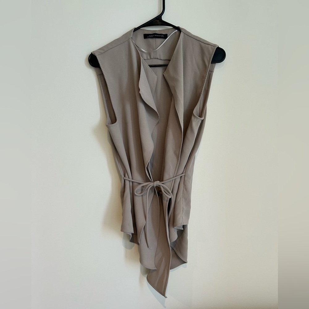 ZARA Asymmetrical Sleeveless Vest with Tie Front - Picture 7 of 13